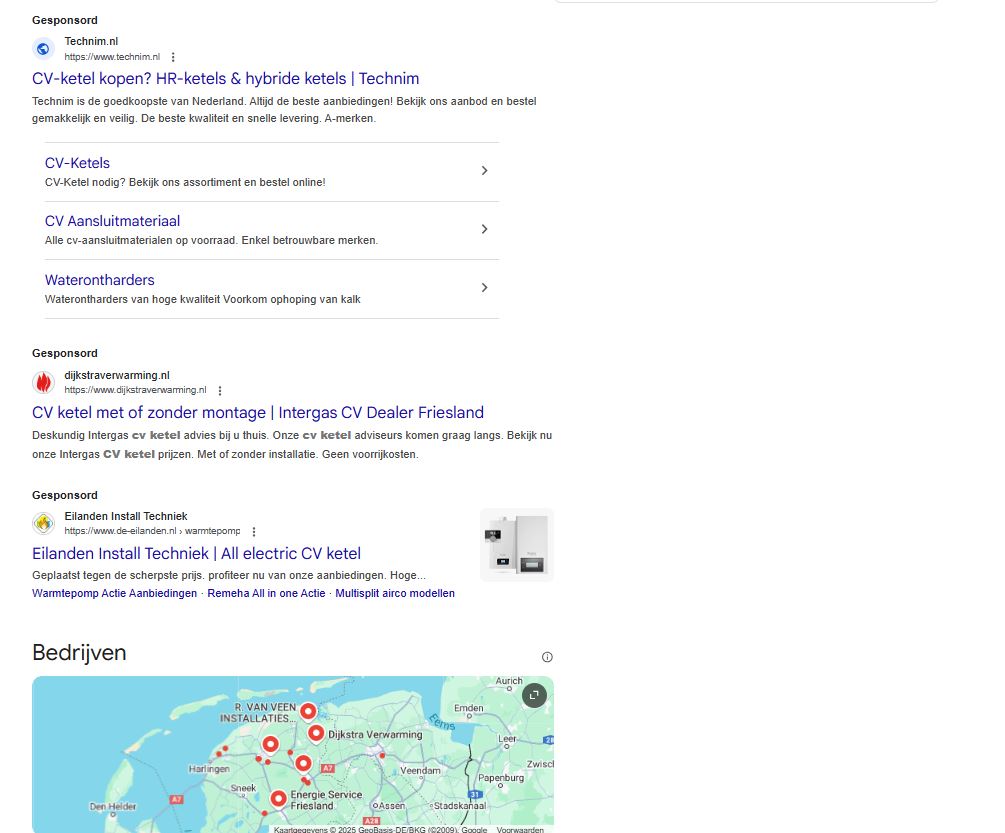 een printscreen van betaalde Google ads zoekpagina advertenties