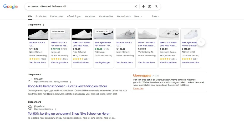 Voorbeeld van een Google Shopping-advertentiecampagne die AVB Digital inzet voor MKB-bedrijven in Noord-Nederland.