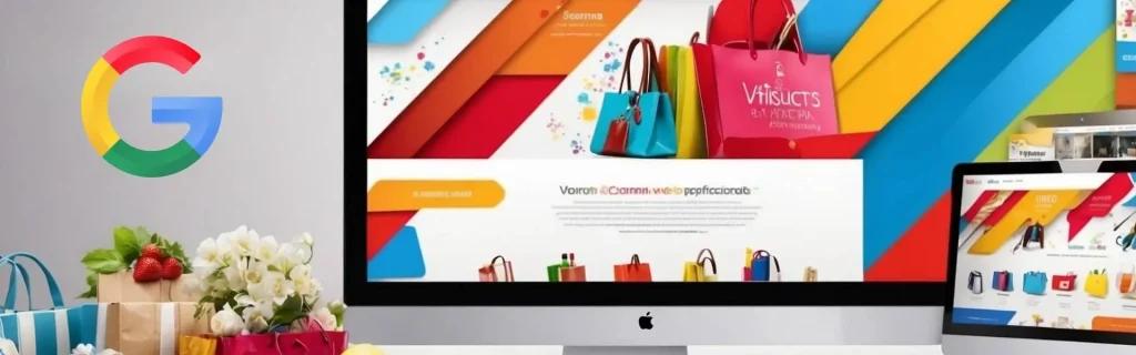Visualisatie van Google Shopping-advertenties met productafbeeldingen, prijzen en webshopnamen, gericht op webshops in Nederland