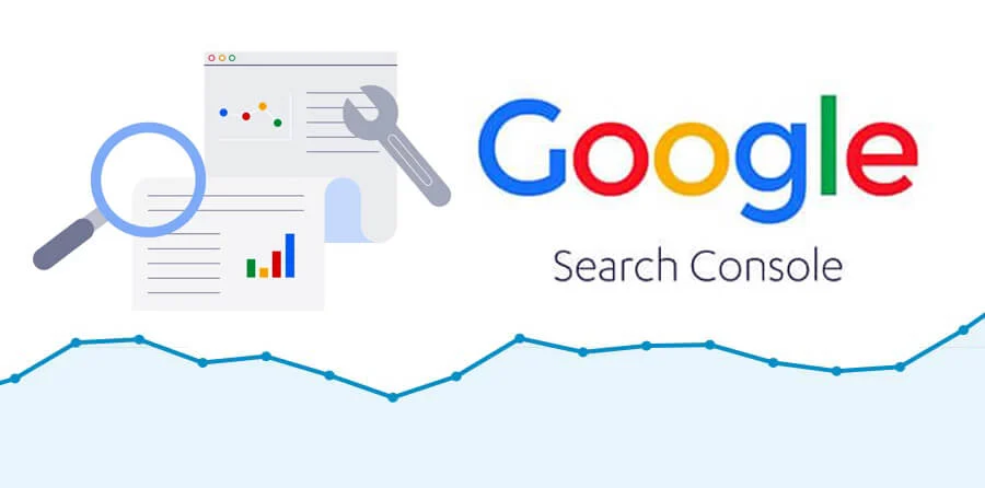 Google Search Console dashboard met grafieken, zoekresultaten en optimalisatieknop — illustratie voor websiteanalyse en SEO-inzichten.