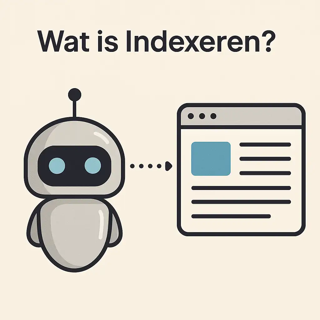 Illustratie van een zoekmachine-robot die een webpagina indexeert