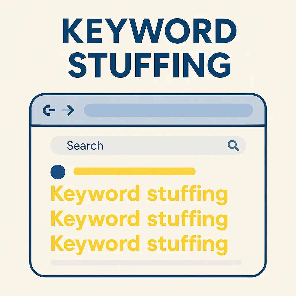 Voorbeeld van keyword stuffing in een webpagina met overladen zoekwoorden