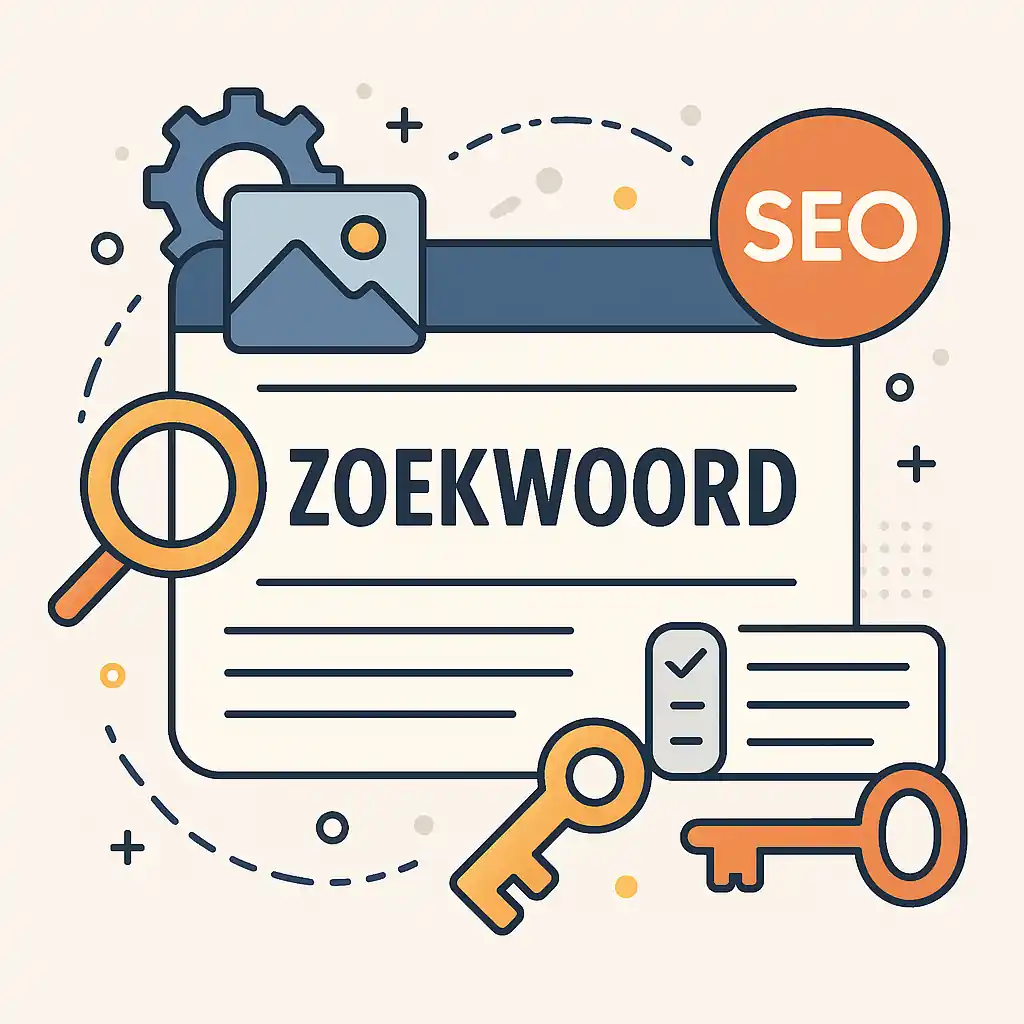 Visuele illustratie van een zoekwoord dat centraal staat binnen SEO, weergegeven als een vergrootglas op digitale content.