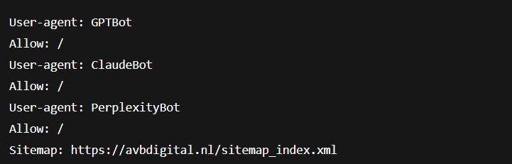 Robots.txt instelling voor AI-bots: GPTBot, ClaudeBot en PerplexityBot