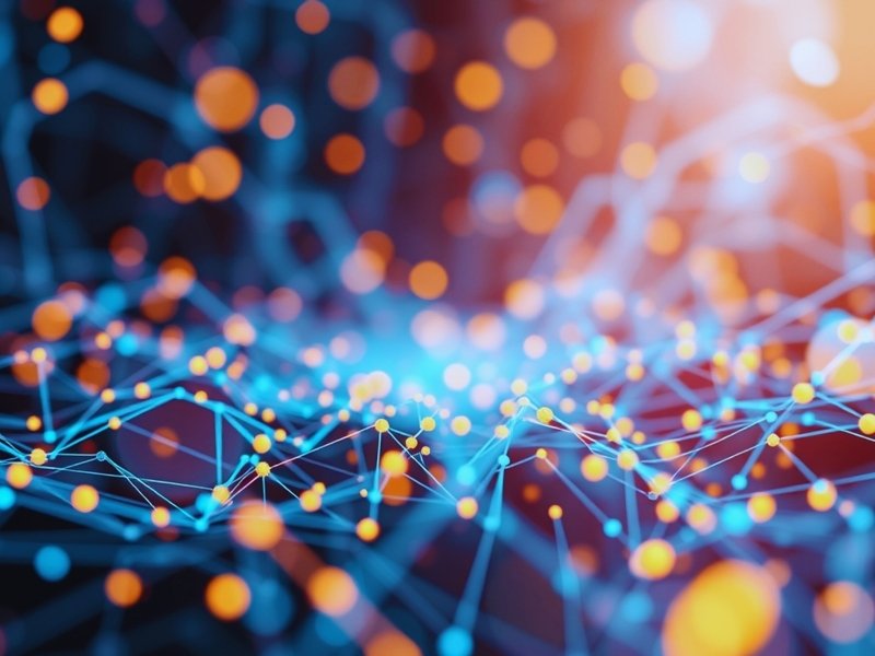 Visualisatie van een AI-netwerk waarin digitale signalen en datapunten met elkaar verbonden zijn