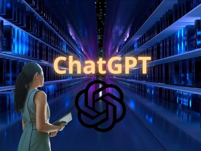 Ondernemer kijkt naar ChatGPT-scherm als symbool voor AI-vindbaarheid en online zichtbaarheid