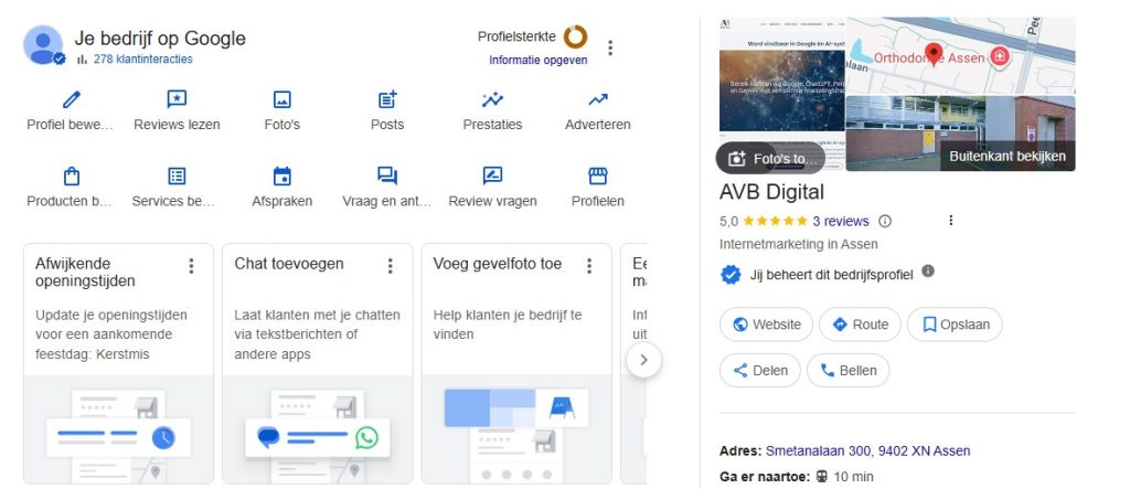 Google Bedrijfsprofiel van AVB Digital, internetmarketingbureau in Assen