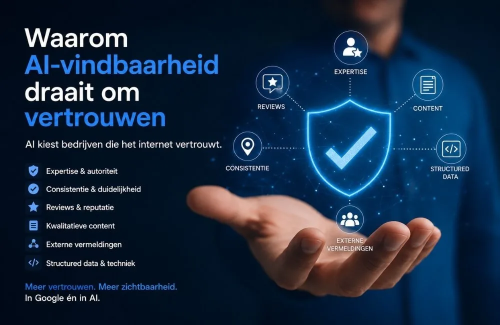 Waarom AI-vindbaarheid draait om vertrouwen, expertise, structured data en online autoriteit volgens AVB Digital.
